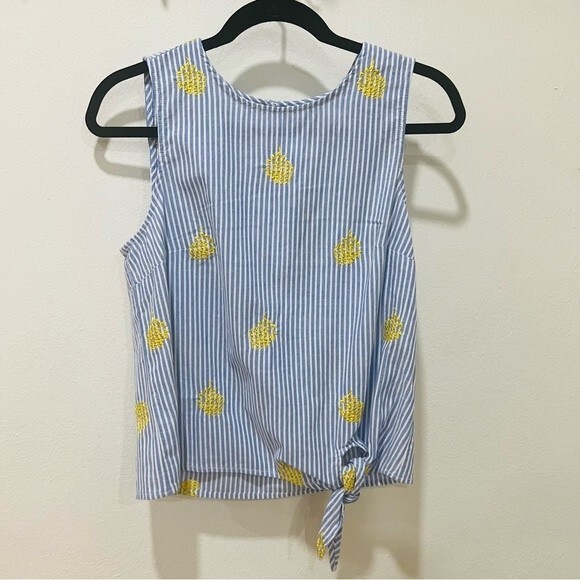 NWT J. Crew Striped Pineapple Embroidered Side-Tie Top Style# J6099 Women's Sz 6 - Picture 3 of 11